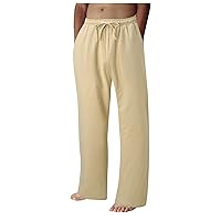 Men Pants Summer Casual Lace-up Pocket Solid Color Cotton Trousers Pants