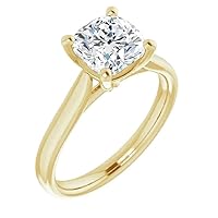 10K Solid Yellow Gold Handmade Engagement Ring 1 CT Cushion Cut Moissanite Diamond Solitaire Wedding/Bridal Ring for Women/Her, Amazing for Her