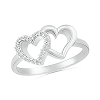 DGOLD Sterling Silver Round White Diamond Double Heart Ring for Women (1/10 cttw)