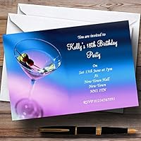 Purple Blue Martini Cocktail Personalized Party Invitations