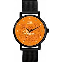 Orange Flowers Mum Watch Ladies 38mm Case 3atm Water Resistant Custom Designed Quartz Movement Luxury Fashionable