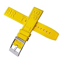 20mm 22mm 24mm Soft Silicone Rubber Watch Strap Special for Breitling Navitimer Avenger Black Red Yellow Blue Watchband Steel Buckle (Color : Yellow Silver, Size : 22MM)