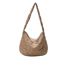 Shoulder Bag for Women Large Capacity Cotton Padded Ladies Tote Bags Female Handbag Solid Color for Travel (Khaki)