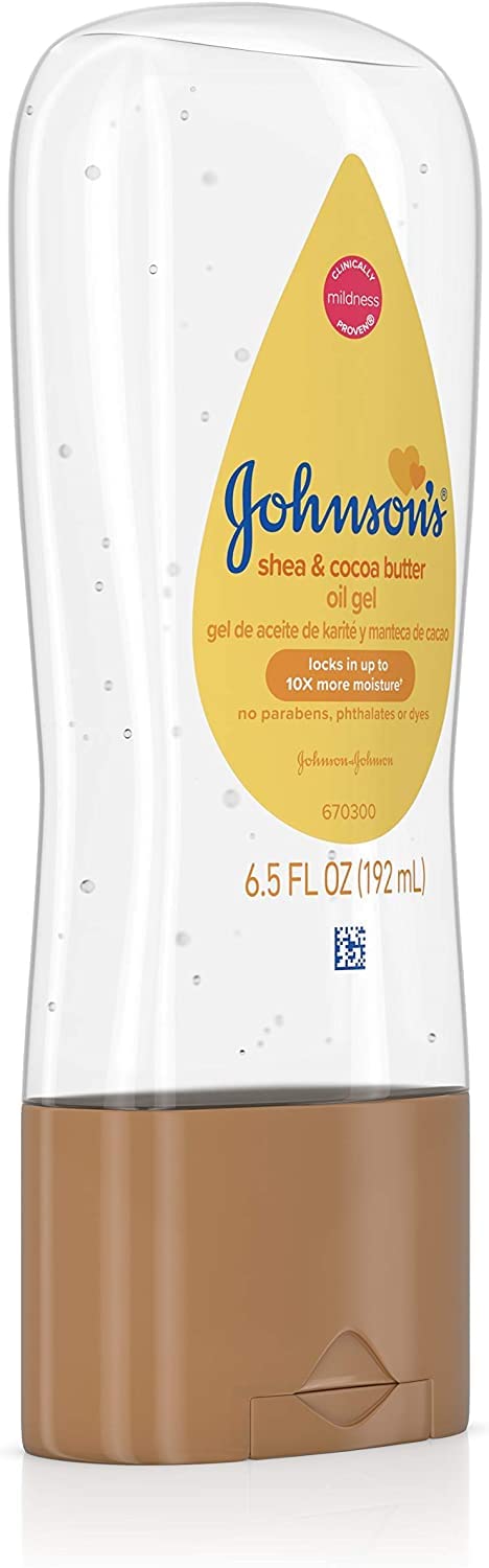 Johnson's Baby Oil Gel Enriched with Shea and Cocoa Butter, Great for Baby Massage, 6.5 fl. Oz (Pack of 2)