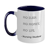 Nursing Student Mug No Sleep. No Money. No Life. Nursing Student Funny Gift Idea For Nursing Student Two Tone, 11oz, Blue