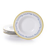 Braque Ceramic Pasta Plates 10oz, 8.5 in, Set of 6- Serving, Salad, Dinner Plate- Microwave, Oven & Dishwasher Safe, Scratch Resistant, No-Spilling Design Dinnerware- Kitchen Porcelain Dish-Olive Vine