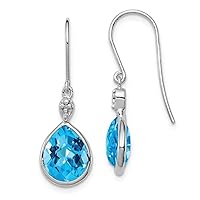 925 Sterling Silver Dangle Polished Shepherd hook Rhodium Plated Diamond Lt Swiss Blue Topaz Earrings Measures 29x9mm Wide Jewelry Gifts for Women