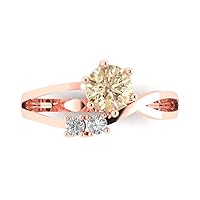 Clara Pucci 0.95 ct Round Cut 3 stone love Solitaire Natural Brown Morganite Accent Anniversary Promise Engagement ring 18K Rose Gold
