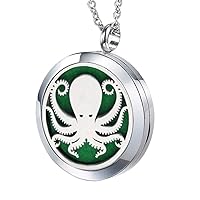 Essential Oil Diffuser Necklace Stainless Steel Aromatherapy Octopus Animal Locket Pendant with 24