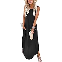 Women Casual Loose Sundress Sleeveless Split Maxi Long Beach Shirt Dress Travel Vacation 2024 Summer Outfits