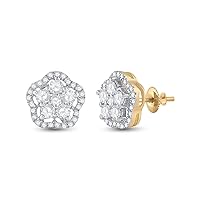 The Diamond Deal 14kt Yellow Gold Womens Round Diamond Star Cluster Earrings 3/4 Cttw