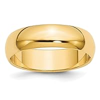 Jewels By Lux Solid 10k Yellow Gold 6mm Half Round Wedding Ring Band Available in Sizes 5 to 7 (Band Width: 6 mm)