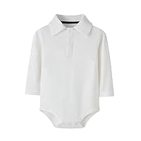 Teach Leanbh Baby Boys Pure Color Cotton Short Long Sleeve Polo Bodysuit 3-24 Months (White/Long Sleeve, 6 Months)