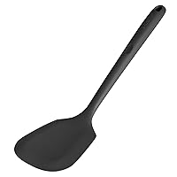 600℉ Heat Resistant Silicone Turner: U-Taste 13.6in Solid Kitchen Spatula Flipper, BPA Free Flexible & Thin Rubber Seamless Cooking Utensil for Flipping Egg, Pancake in Nonstick Cookware (Black)
