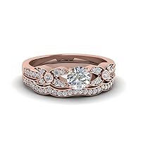 Choose Your Gemstone Flower Pave Diamond CZ Wedding Ring Set Rose Gold Plated Round Shape Wedding Ring Sets Everyday Jewelry Wedding Jewelry Handmade Gifts for Wife US Size 4 to 12