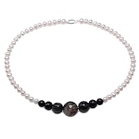 JYX Fine 6-8 mm Natural Freshwater Cultured White Pearl Necklace with Agate for Women 21
