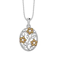 MOONEYE 925 Sterling Silver Filigree Floral Natural Round Multi Gemstone Teardrop Charm Pendant Chain Necklace