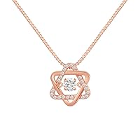 18K Rose Gold Six-Pointed Star Clavicle Chain Couple Dancing and Beating Heart-Moving Six-Pointed Star Necklace Fashionable Simple and Generous Trend Style Clavicle Chain