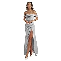 Mermaid Ruched Satin Bridesmaid Dress Off The Shoulder for Women, Sweetheart Prom Dress Sleeveless Formal Dress