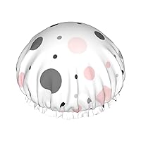 Red Gray White Modern Polka Dot Pattern Print Stylish Reusable Shower Cap With Lining And Elastic Band for all Hair Lengths