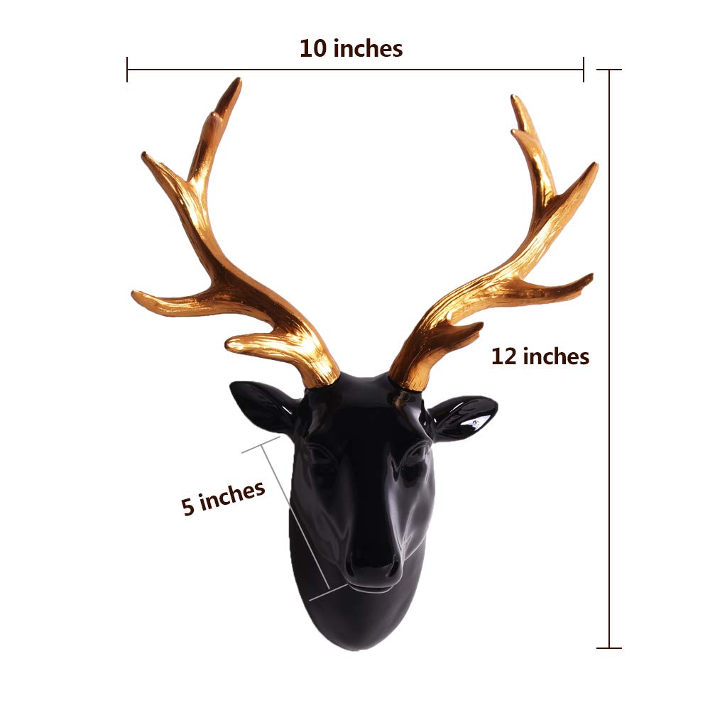 Mua Animal Head Wall Decor, Glossy Black Faux Resin Deer Head with Gold  Antlers for Wall Mount Decoration, Size 10