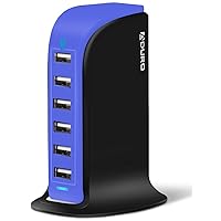 Aduro 40W 6-Port USB Desktop Charging Station Hub Wall Charger for iPhone iPad Tablets Smartphones with Smart Flow (Black/Blue)