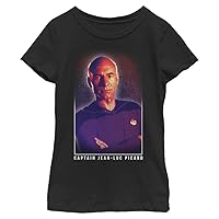 Star Trek Girl's Jean Luc Picard T-Shirt, Black, Medium