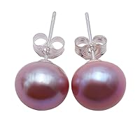 JYX Pearl Sterling Silver Earrings 9mm Black White Pink and Lavender Freshwater Pearl Studs Earrings