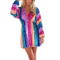 Show Me Your Mumu womens Shimmy Mini Cocktail Dress, Neon Stripe Sequins, Medium