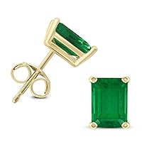 6x4MM Emerald Shape Natural Gemstone Earrings in 14K White Gold and 14K Yellow Gold (Available in Amethyst, Ruby, Tanzanite, and More)