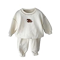 New Baby Boy Newborn Infant Baby Girls Boys Autumn Bear Cotton Long Sleeve Long Pants Hoodie First (Beige, 18-24 Months)