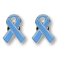 2 Light Blue Prostate Cancer Awareness Jewelry-Quality Enamel Ribbon Pins With Clutch Clasp - 2 Pins - Show Your Support For Prostate Cancer Awareness