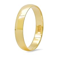 14K Yellow Gold Plain Dome Solid Gold 4mm Unisex Wedding Anniversary Band