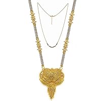 Presents Traditional Necklace Pendant Gold Plated Hand Meena 30Inch Long and 18Inch Short Free Size Chain Combo of 2 Mangalsutra/Tanmaniya/Nallapusalu/Black #Frienemy-1880