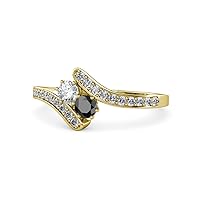 Round Lab Grown Diamond & Black Diamond 2 Stone with Side Diamonds Bypass Engagement Ring 3/4 ctw 14K Gold