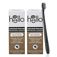 Hello Activated Charcoal Epic Teeth Whitening Fluoride Toothpaste and Toothbrush, Fresh Mint and Coconut Oil, Vegan, SLS Free, Gluten Free and Peroxide Free, 2 Count (Pack of 1)