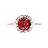 Clara Pucci 1.85ct Round Cut Solitaire halo Genuine Natural Red Garnet Engagement Promise Anniversary Bridal Accent Ring 18K Rose Gold