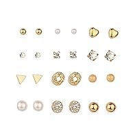 Crystal Pearl Stud Earrings Pack Bride Earring Sets for Women Rhinestone Geometric Heart Earrings Ear Studs Set Gold Earrings for Wedding Birthday Christmas Gift