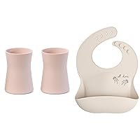 Silicone Cup Set (Blush) and Baby Sign Language Bib (Cream-All Done) Bundle