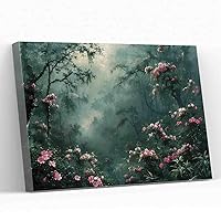 QULEPU Wild Green Magical Forest With Orchids,Vintage Poster,painting canvas wall art,5