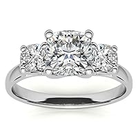 Moissanite Solitaire Ring, 1.0ct Cushion Cut, 14K White Gold, Colorless VVS1 Clarity