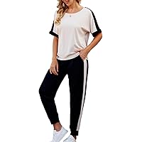 CiCiBird Women Casual Basic Lounge Set Comfy Soft Sweatsuit Set Cozy Jogger Set Short Sleeve Top Sweat Pants with Pockets