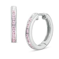 Round Cut Pink Sapphire D/VVS1 Diamonds Huggie Hoop Earrings For Womens & Girls In 925 Sterling Silver