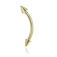 (2 Pieces Curved Barbell Spike Ends Gold Plated Over Surgical Steel, Nickle Free (Conch, Tongue, Snake Eyes, Eyebrow.