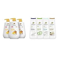 Dove Body Wash with Pump Glowing Mango & Almond Butter 3 Count and Body Wash Deep Moisture Sensitive Skin Cucumber Green Tea Shea Butter & Vanilla Collection 4 Count