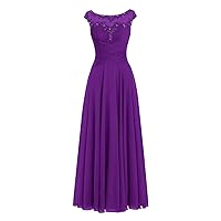 AnnaBride Mother ofThe Bride Dress Beaded Chiffon Formal Wedding Party Gown Prom Dresses Purple US 10