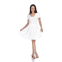 white mark Women's Short Sleeve Meghan Fit and Flare Mini Dress