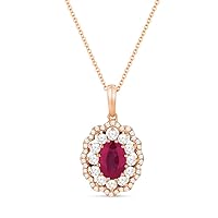 14K Rose Gold Oval Shape .84ct Ruby & .45ct White Diamond Pendant Necklace