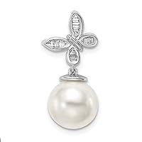 14k Gold White Freshwater Cultured Pearl and Diamond Butterfly Angel Wings Chain Slide Measures 21x10.75mm Wide Jewelry for Women