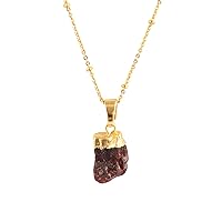 Guntaas Gems January Birthstone Uncut Raw Rough Garnet Brass Gold Plated Beaded Chain Necklace Pendant Handmade Jewelry Gift